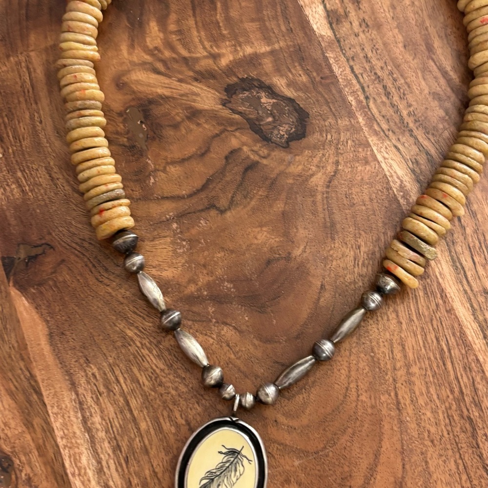Native American scrimshaw necklace vintage tribal sterling statement piece ooak